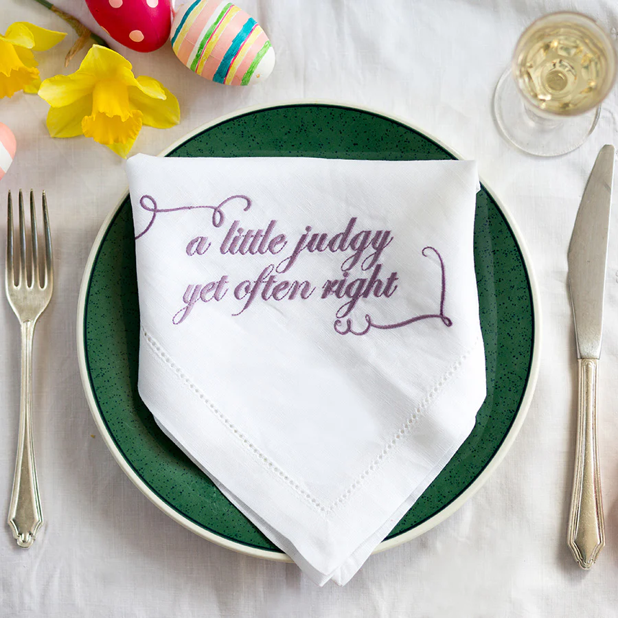 A Little Judgy Yet Often Right Embroidered French Linen Napkin - Image 3
