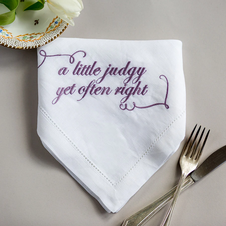 A Little Judgy Yet Often Right Embroidered French Linen Napkin - Image 5